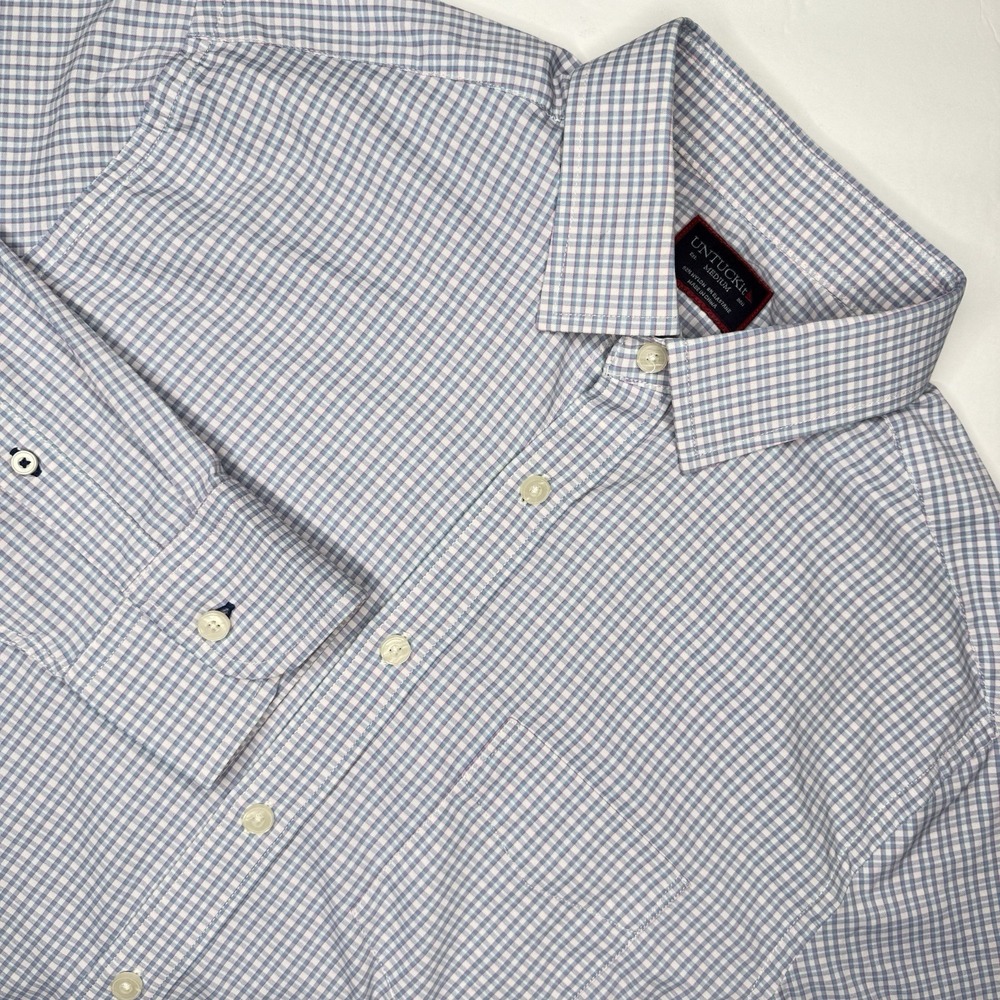 UNTUCKit Performance Shirt Men's Medium Pink  Blue Plaid LS Nylon Stretch Dalton